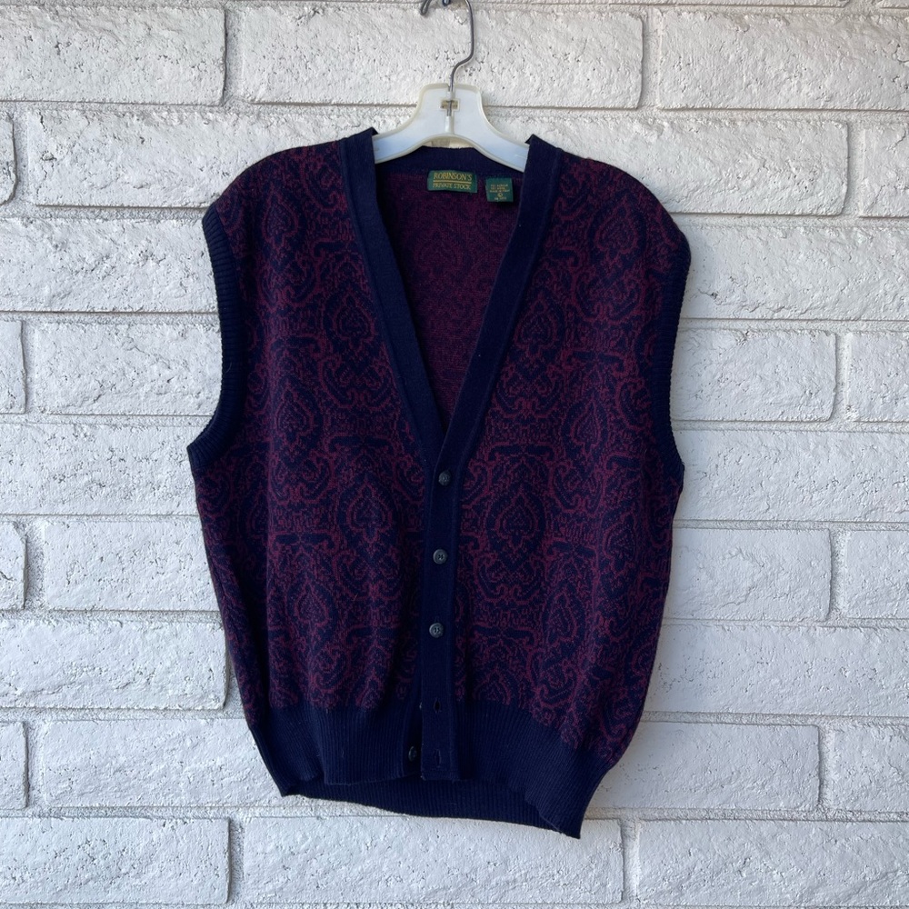Navy/Red Patterned Button Sweater